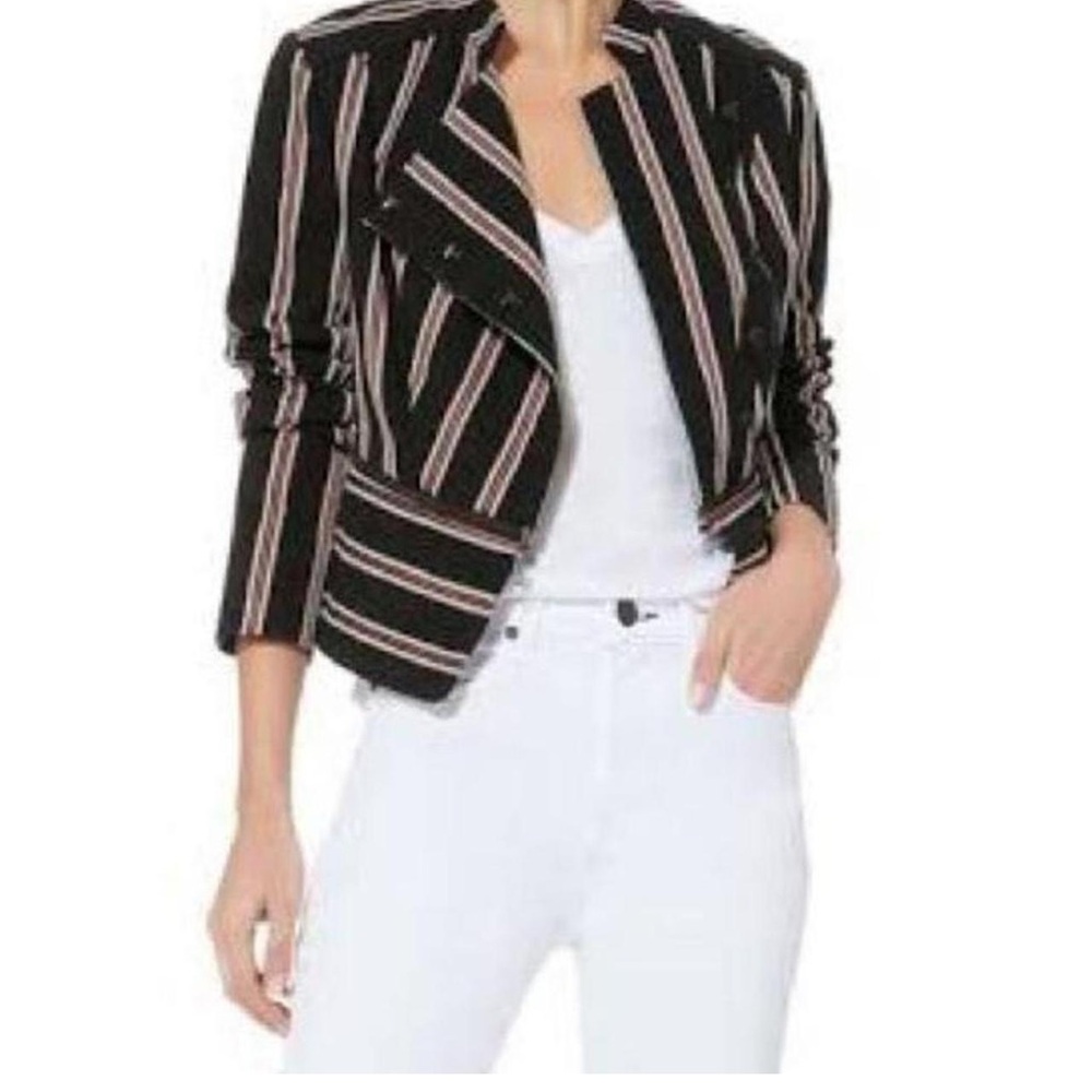 Intermix LISA STRIPED BOUCLÉ JACKET Zipper Detail Sz Small